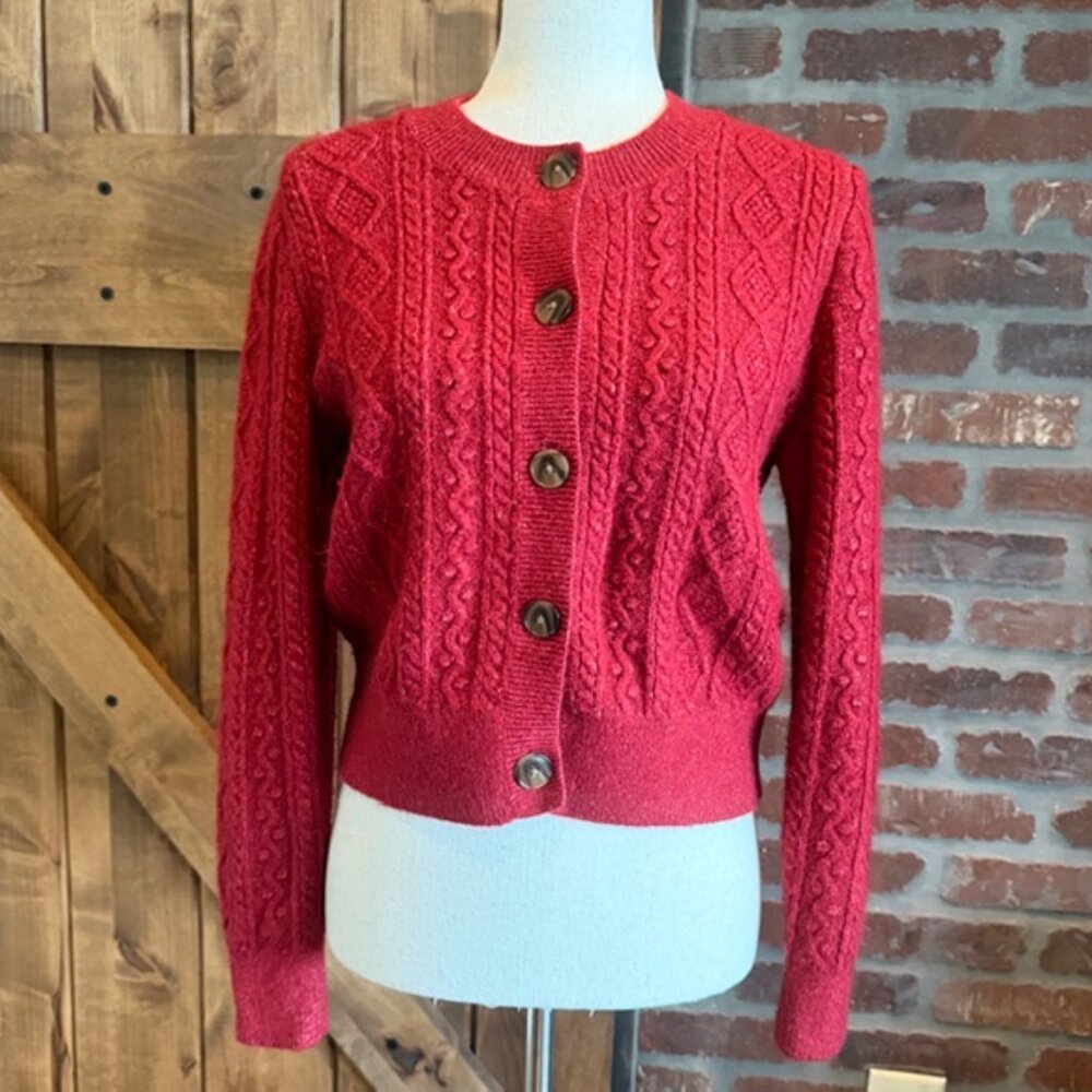 LOFT Flecked Stitch Red Cable Knit Cardigan – Size M